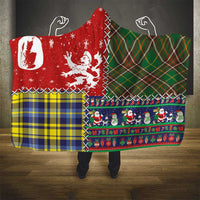 Scottish Christmas Hooded Blanket Scotland Lion and Xmas Elements Patch Style - Wonder Print Shop