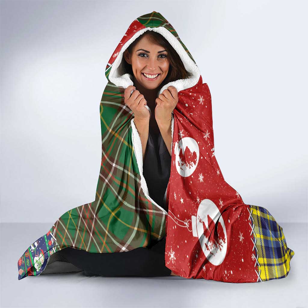 Scottish Christmas Hooded Blanket Scotland Lion and Xmas Elements Patch Style - Wonder Print Shop