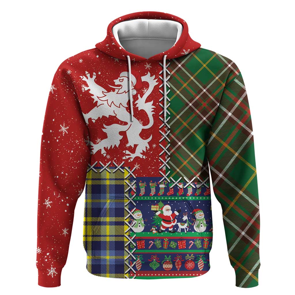 Scottish Christmas Hoodie Scotland Lion and Xmas Elements Patch Style - Wonder Print Shop