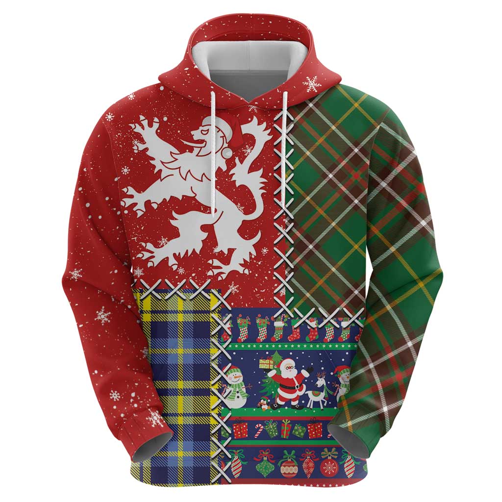 Scottish Christmas Hoodie Scotland Lion and Xmas Elements Patch Style - Wonder Print Shop