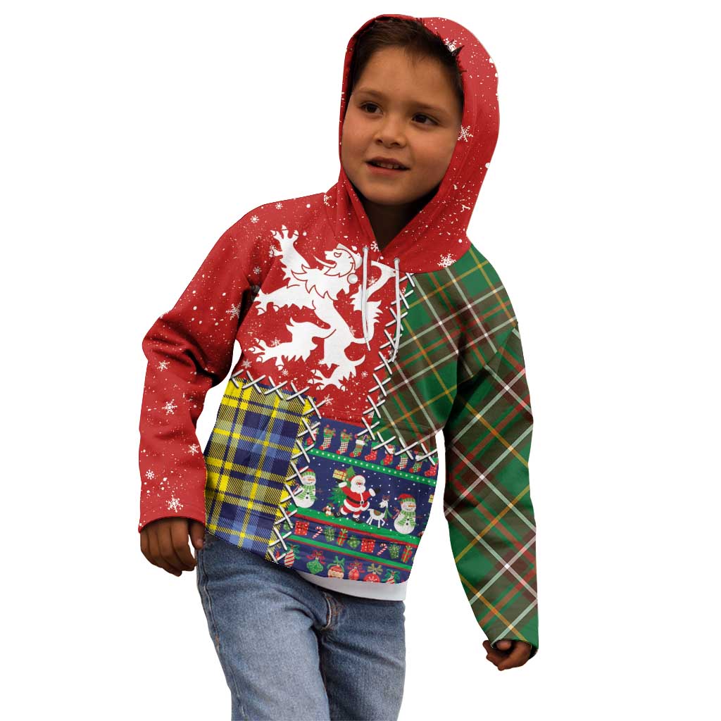 Scottish Christmas Kid Hoodie Scotland Lion and Xmas Elements Patch Style - Wonder Print Shop