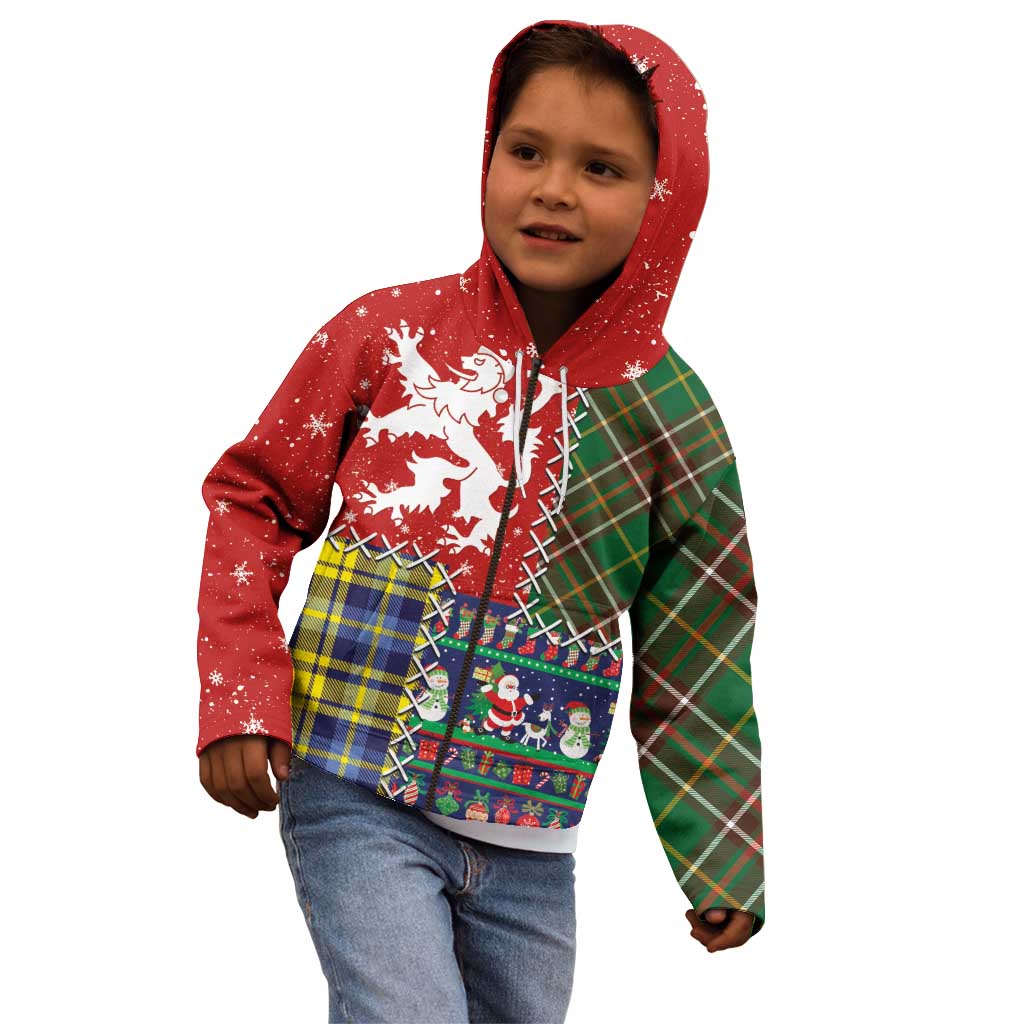 Scottish Christmas Kid Hoodie Scotland Lion and Xmas Elements Patch Style - Wonder Print Shop