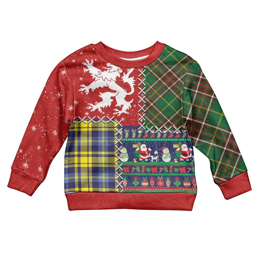 Scottish Christmas Kid Ugly Christmas Sweater Scotland Lion and Xmas Elements Patch Style - Wonder Print Shop