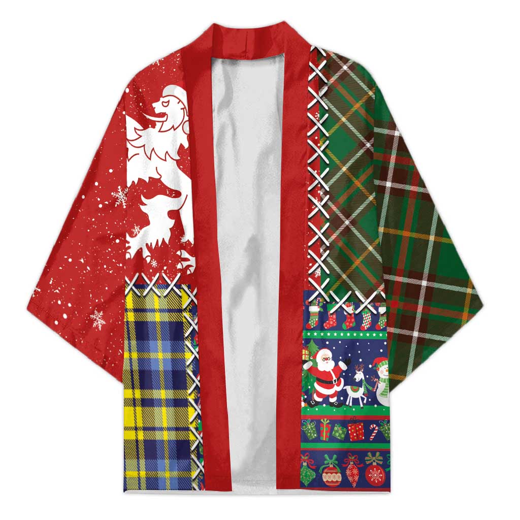 Scottish Christmas Kimono Scotland Lion and Xmas Elements Patch Style - Wonder Print Shop