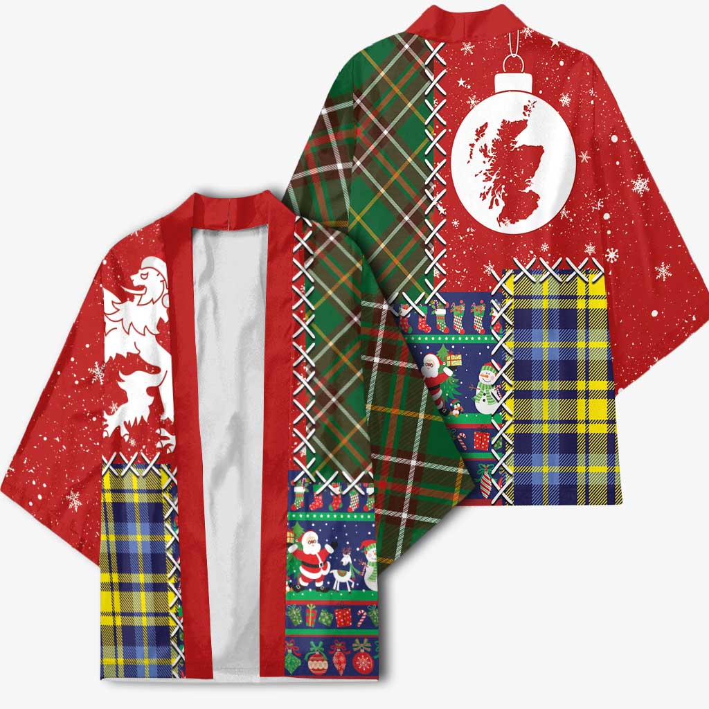 Scottish Christmas Kimono Scotland Lion and Xmas Elements Patch Style - Wonder Print Shop