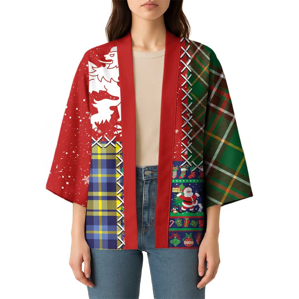 Scottish Christmas Kimono Scotland Lion and Xmas Elements Patch Style - Wonder Print Shop