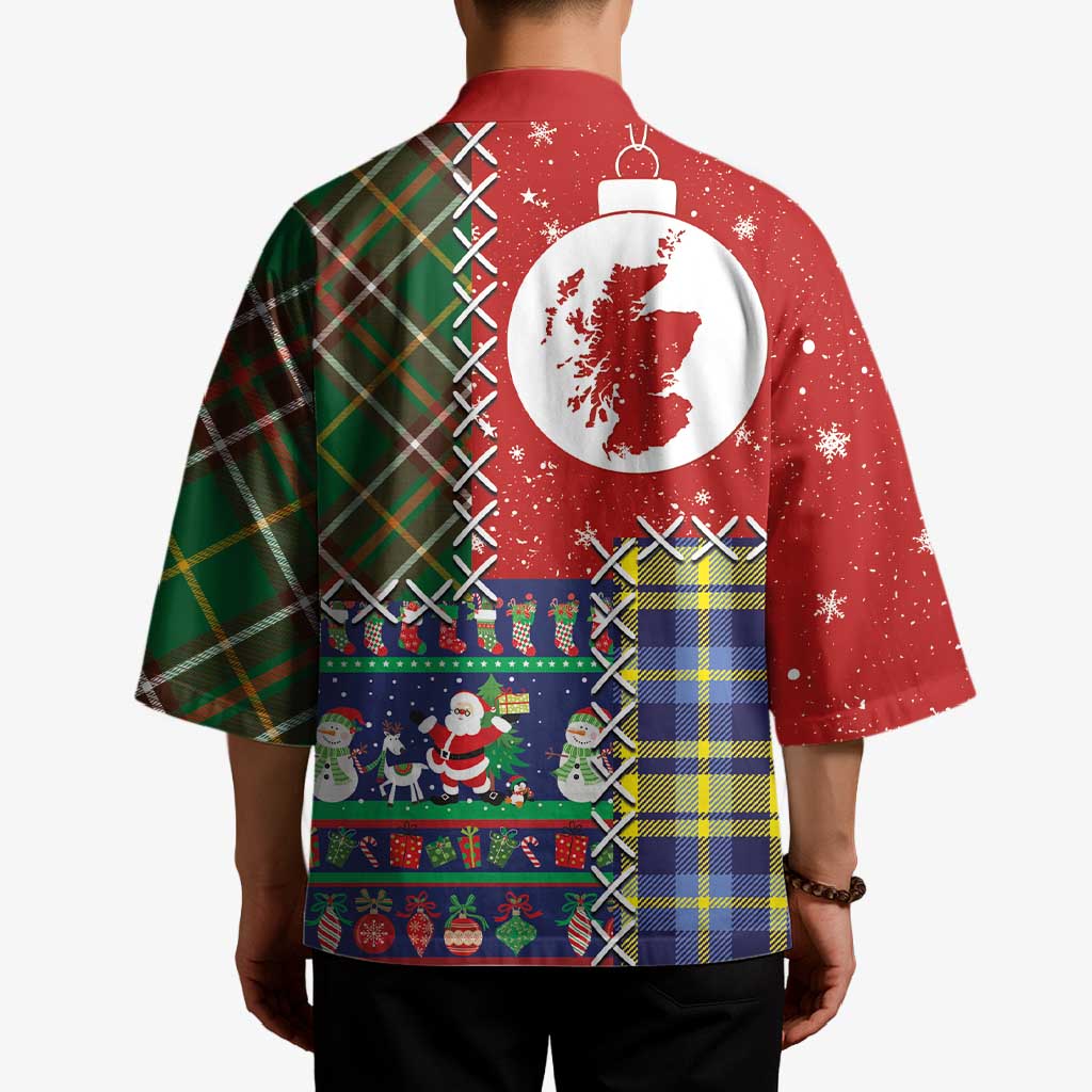 Scottish Christmas Kimono Scotland Lion and Xmas Elements Patch Style - Wonder Print Shop