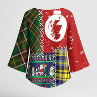 Scottish Christmas Kimono Sleeve Blouse Scotland Lion and Xmas Elements Patch Style - Wonder Print Shop