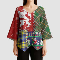 Scottish Christmas Kimono Sleeve Blouse Scotland Lion and Xmas Elements Patch Style - Wonder Print Shop