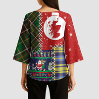 Scottish Christmas Kimono Sleeve Blouse Scotland Lion and Xmas Elements Patch Style - Wonder Print Shop