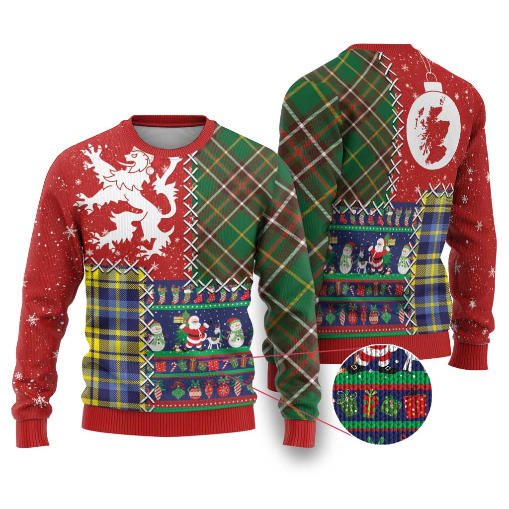 Scottish Christmas Ugly Christmas Sweater Scotland Lion and Xmas Elements Patch Style - Wonder Print Shop