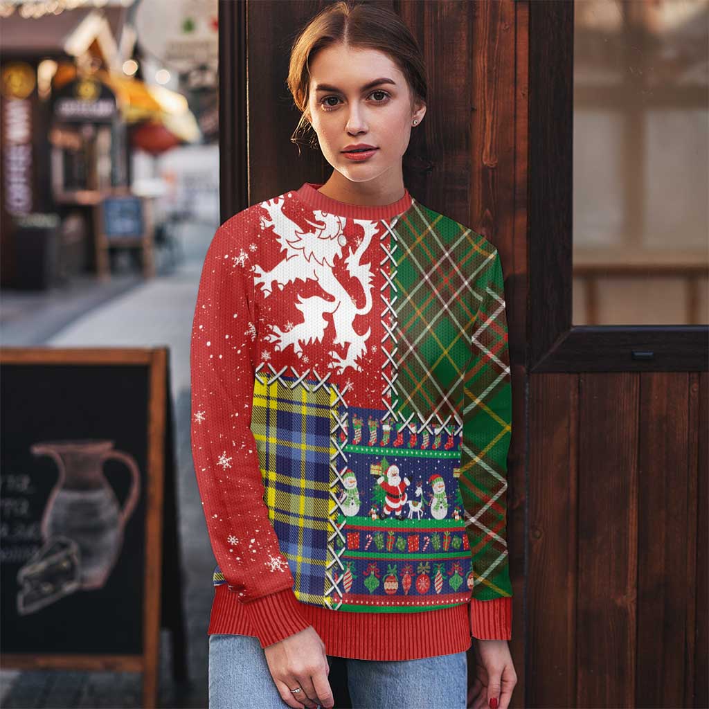 Scottish Christmas Ugly Christmas Sweater Scotland Lion and Xmas Elements Patch Style - Wonder Print Shop