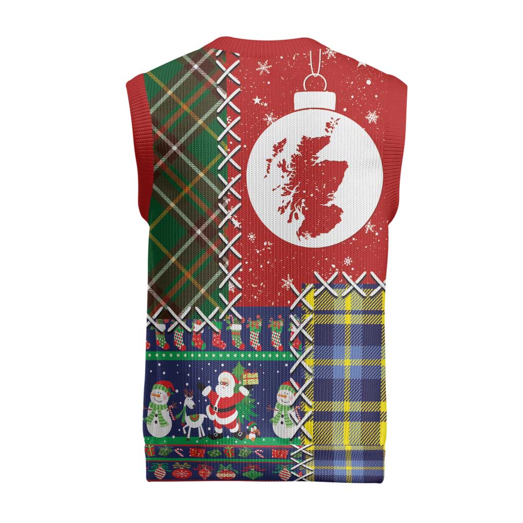 Scottish Christmas Knitted V-Neck Vest Scotland Lion and Xmas Elements Patch Style - Wonder Print Shop