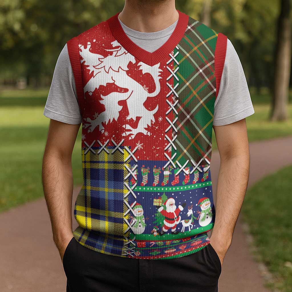Scottish Christmas Knitted V-Neck Vest Scotland Lion and Xmas Elements Patch Style - Wonder Print Shop