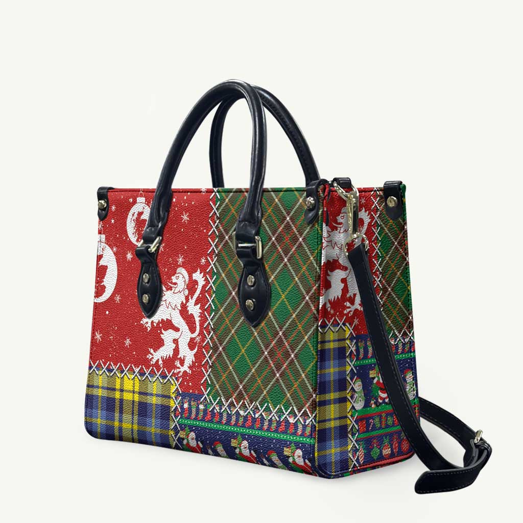 Scottish Christmas Leather Bag Scotland Lion and Xmas Elements Patch Style - Wonder Print Shop