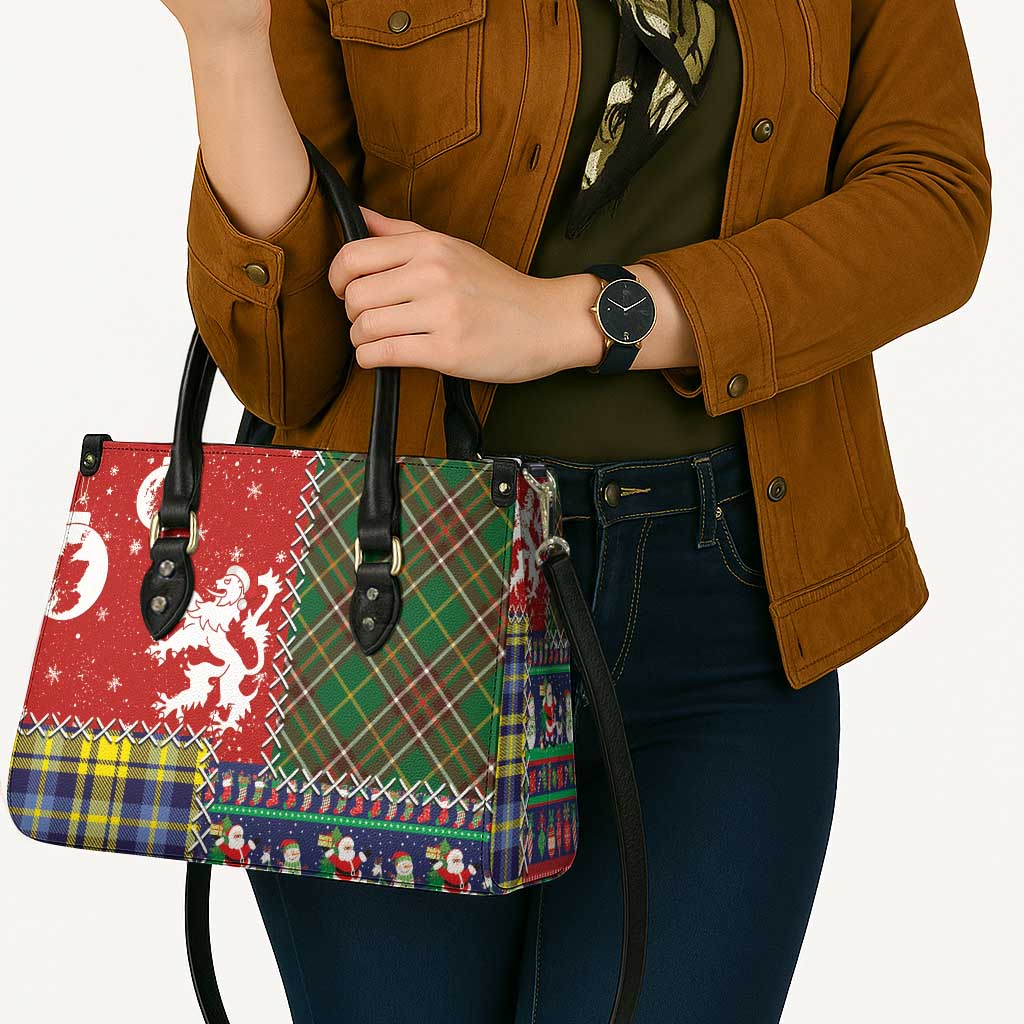 Scottish Christmas Leather Bag Scotland Lion and Xmas Elements Patch Style - Wonder Print Shop