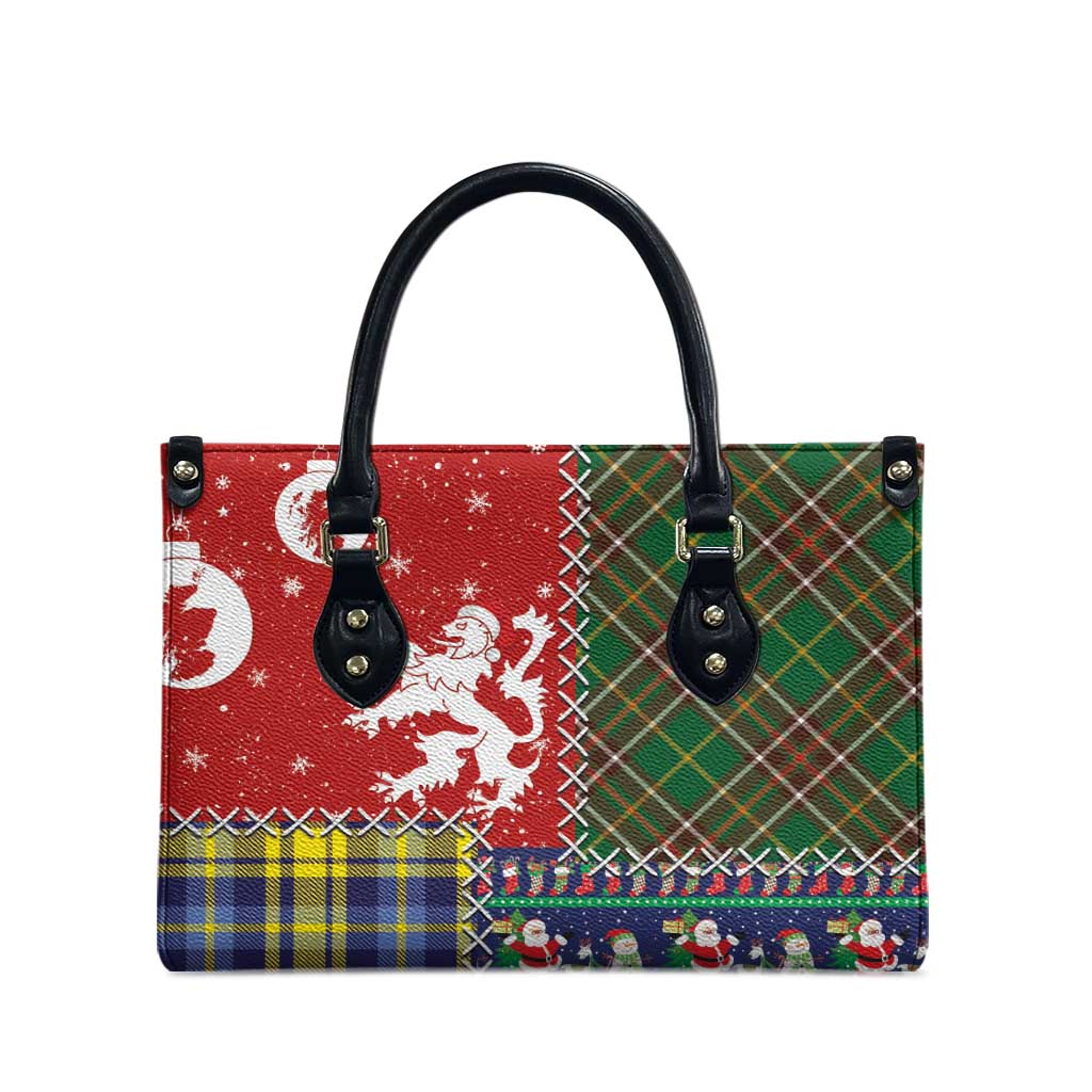 Scottish Christmas Leather Bag Scotland Lion and Xmas Elements Patch Style - Wonder Print Shop