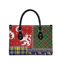 Scottish Christmas Leather Bag Scotland Lion and Xmas Elements Patch Style - Wonder Print Shop