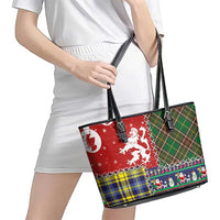 Scottish Christmas Leather Tote Bag Scotland Lion and Xmas Elements Patch Style - Wonder Print Shop