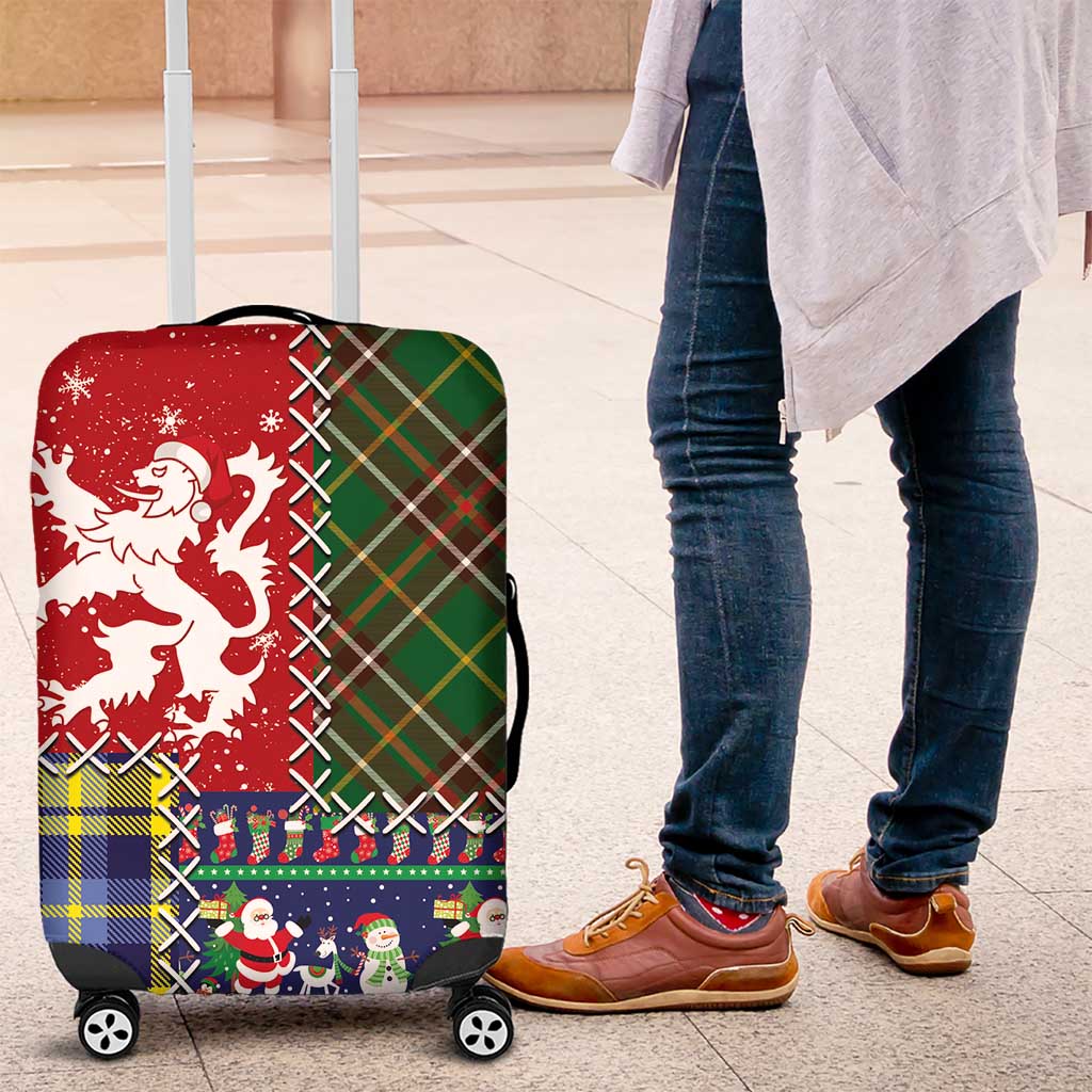 Scottish Christmas Luggage Cover Scotland Lion and Xmas Elements Patch Style - Wonder Print Shop