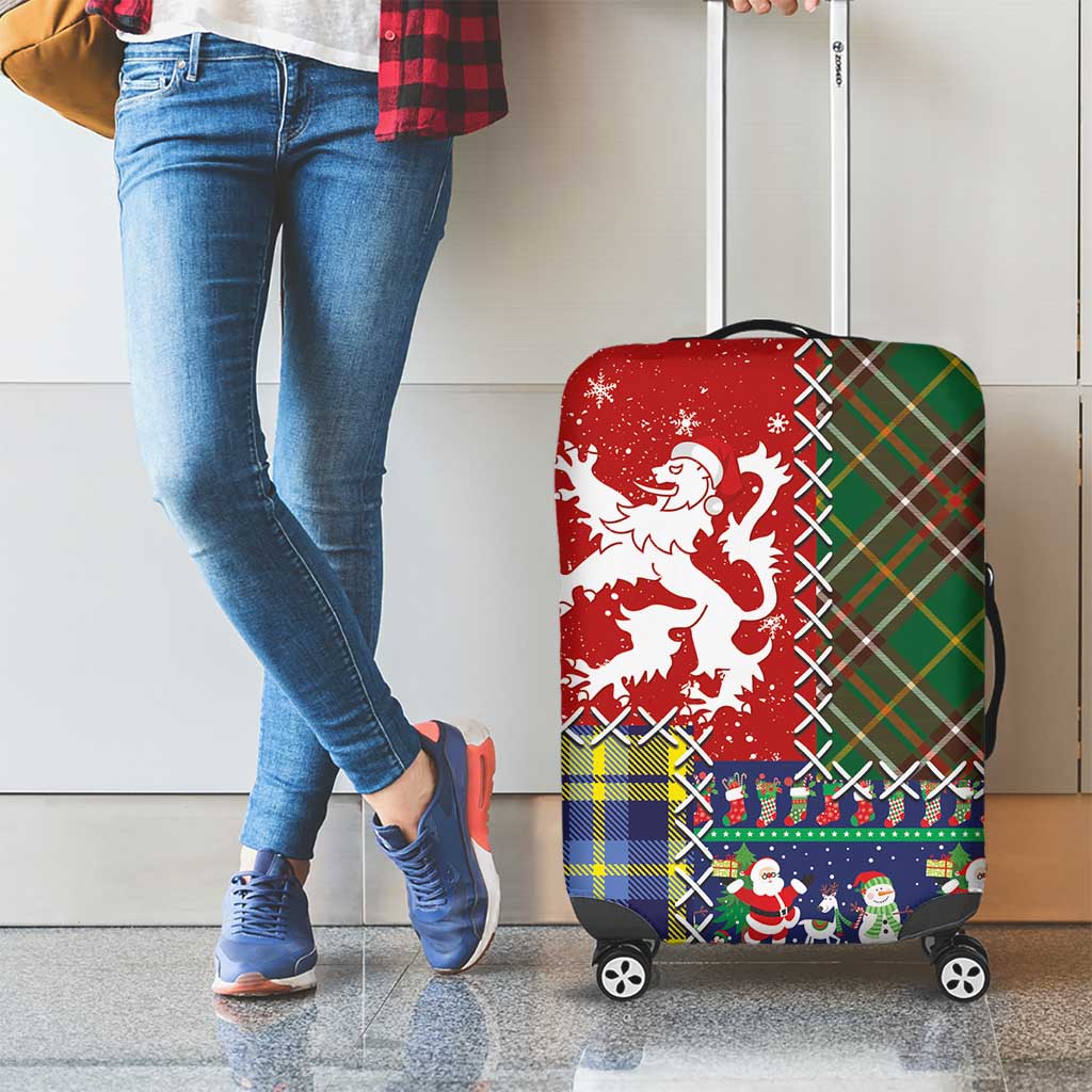 Scottish Christmas Luggage Cover Scotland Lion and Xmas Elements Patch Style - Wonder Print Shop