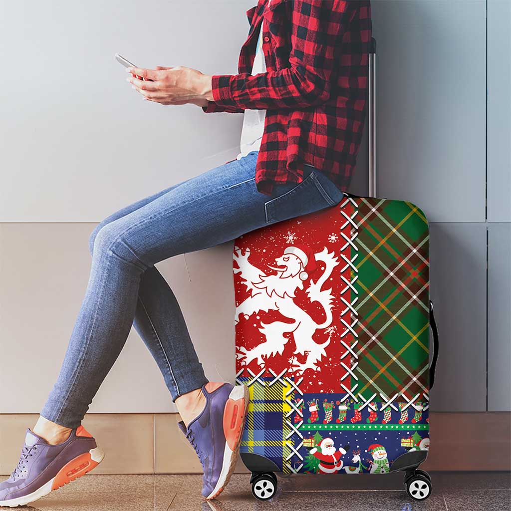 Scottish Christmas Luggage Cover Scotland Lion and Xmas Elements Patch Style - Wonder Print Shop