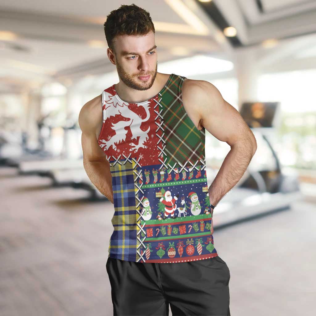 Scottish Christmas Men Tank Top Scotland Lion and Xmas Elements Patch Style - Wonder Print Shop