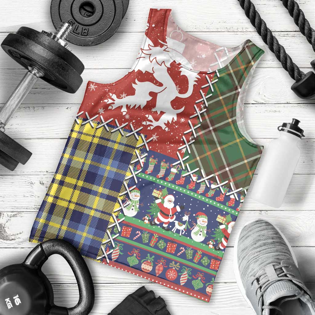 Scottish Christmas Men Tank Top Scotland Lion and Xmas Elements Patch Style - Wonder Print Shop