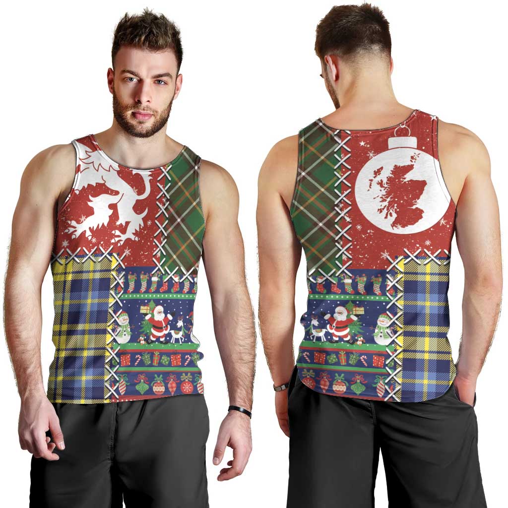 Scottish Christmas Men Tank Top Scotland Lion and Xmas Elements Patch Style - Wonder Print Shop