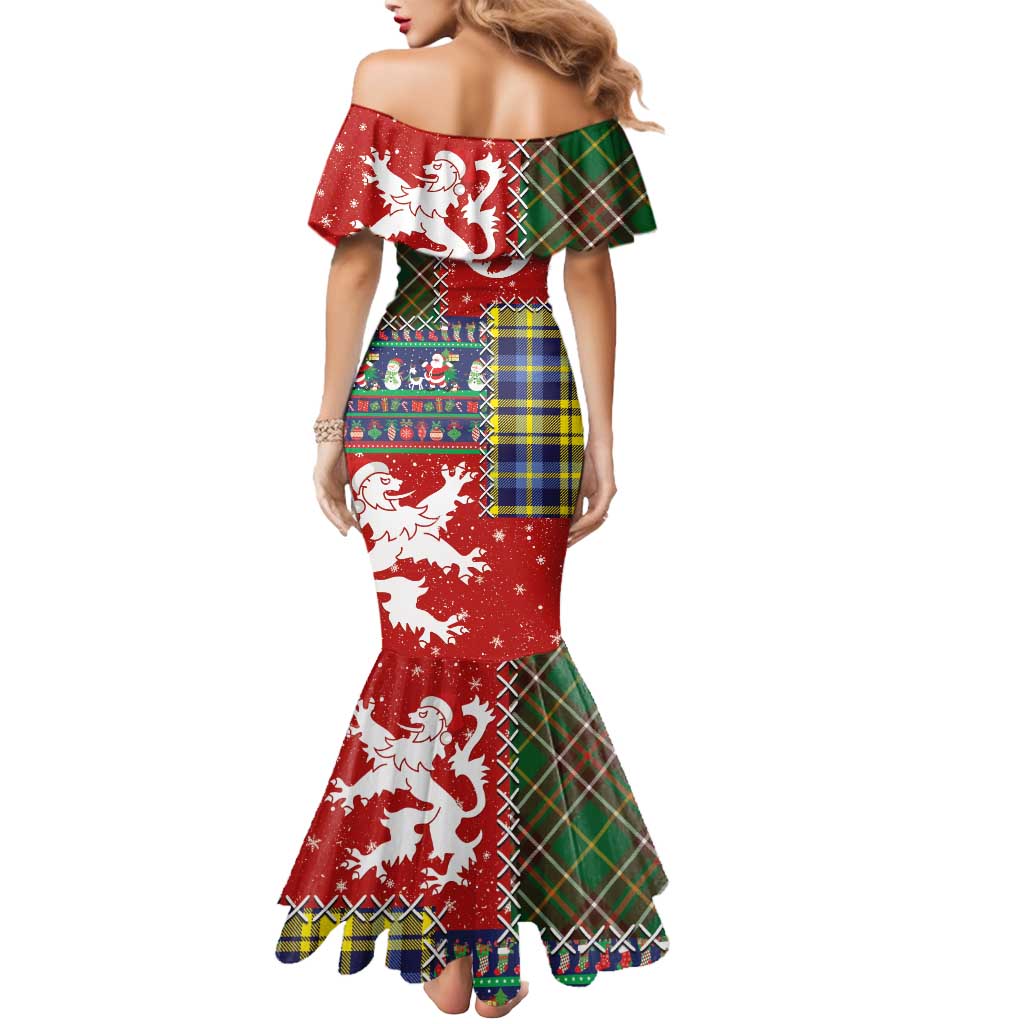 Scottish Christmas Mermaid Dress Scotland Lion and Xmas Elements Patch Style - Wonder Print Shop
