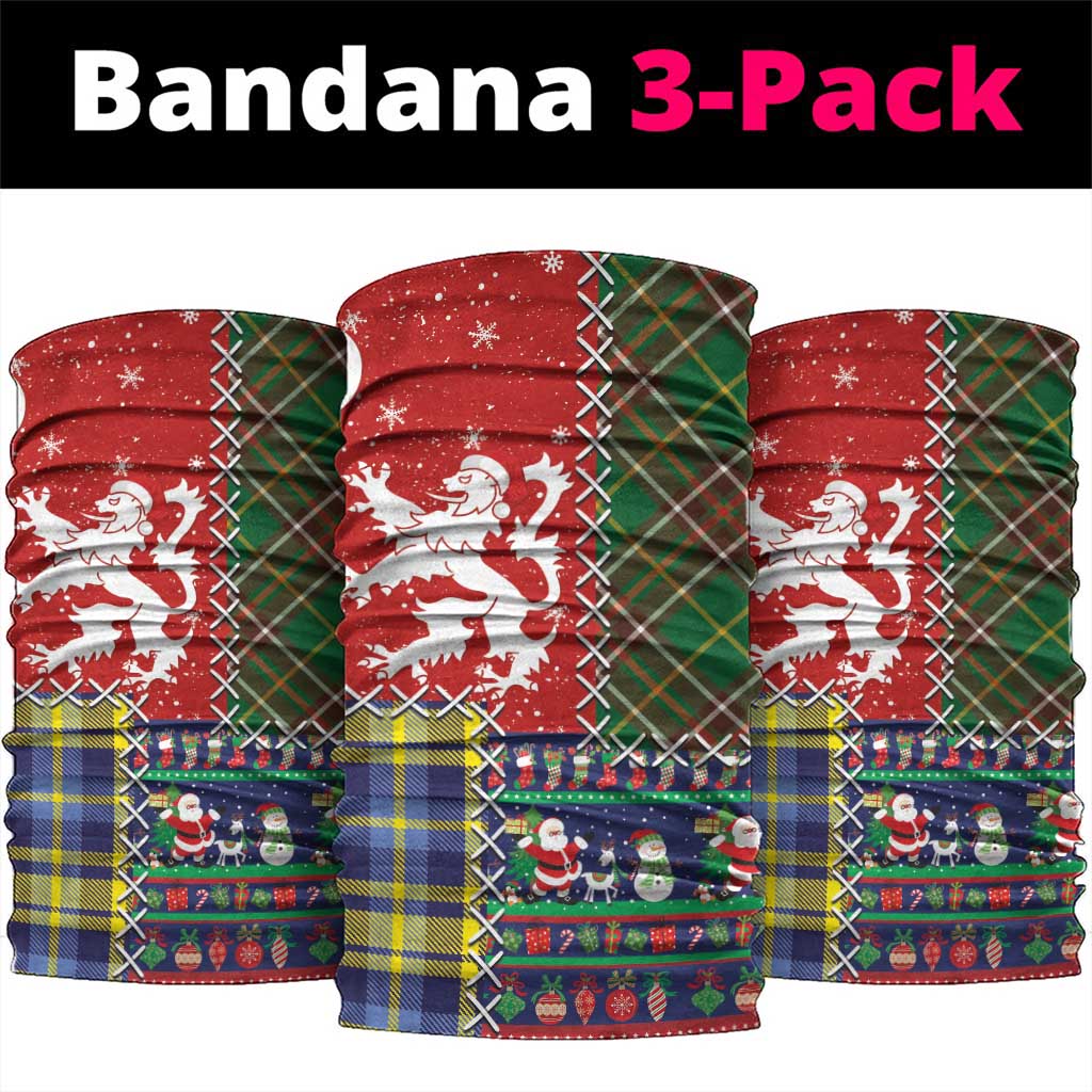 Scottish Christmas Neck Gaiter Scotland Lion and Xmas Elements Patch Style - Wonder Print Shop