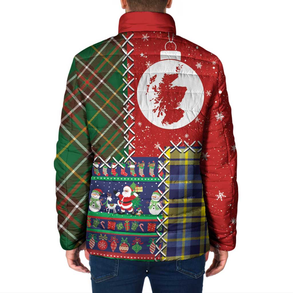 Scottish Christmas Padded Jacket Scotland Lion and Xmas Elements Patch Style - Wonder Print Shop