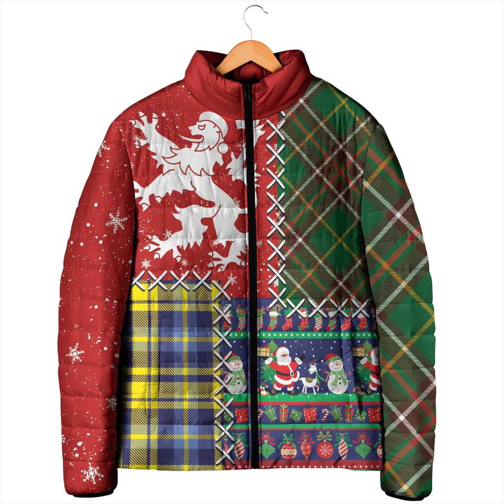 Scottish Christmas Padded Jacket Scotland Lion and Xmas Elements Patch Style - Wonder Print Shop