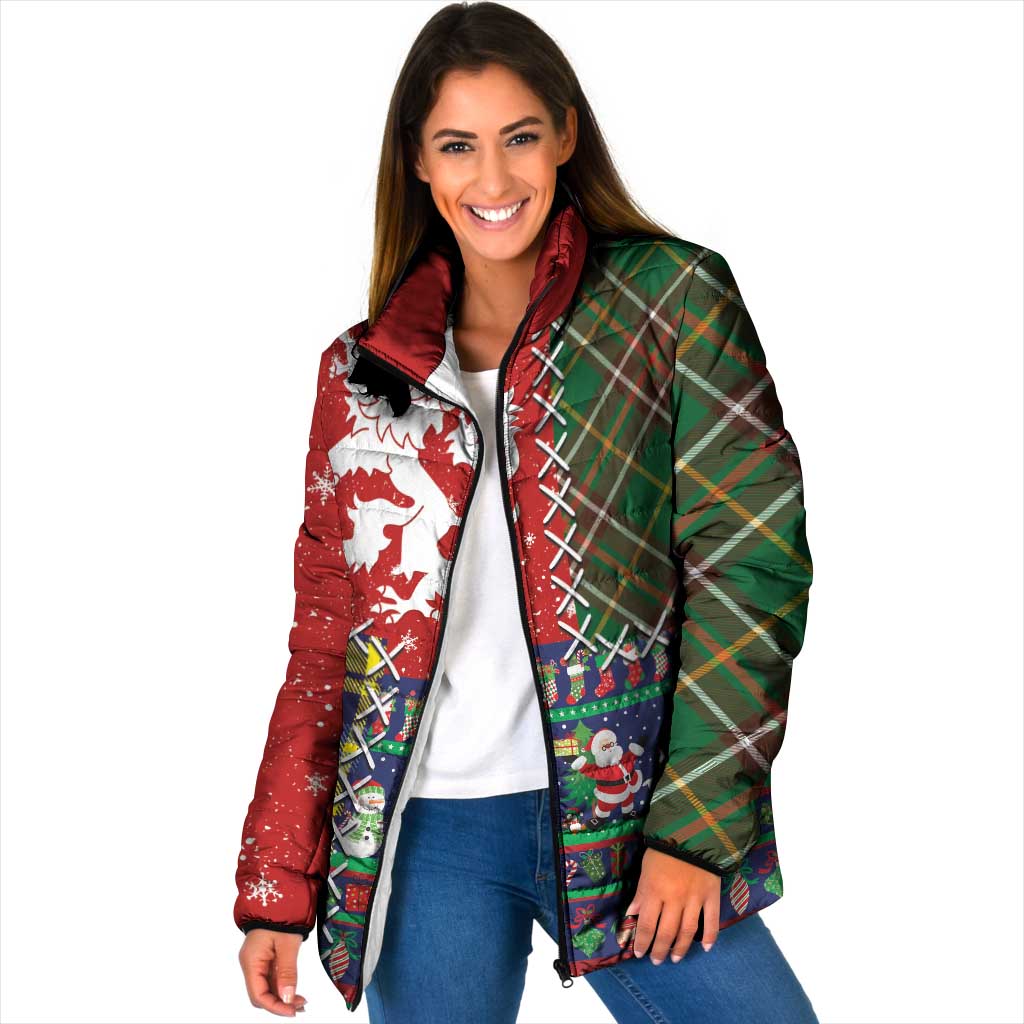 Scottish Christmas Padded Jacket Scotland Lion and Xmas Elements Patch Style - Wonder Print Shop