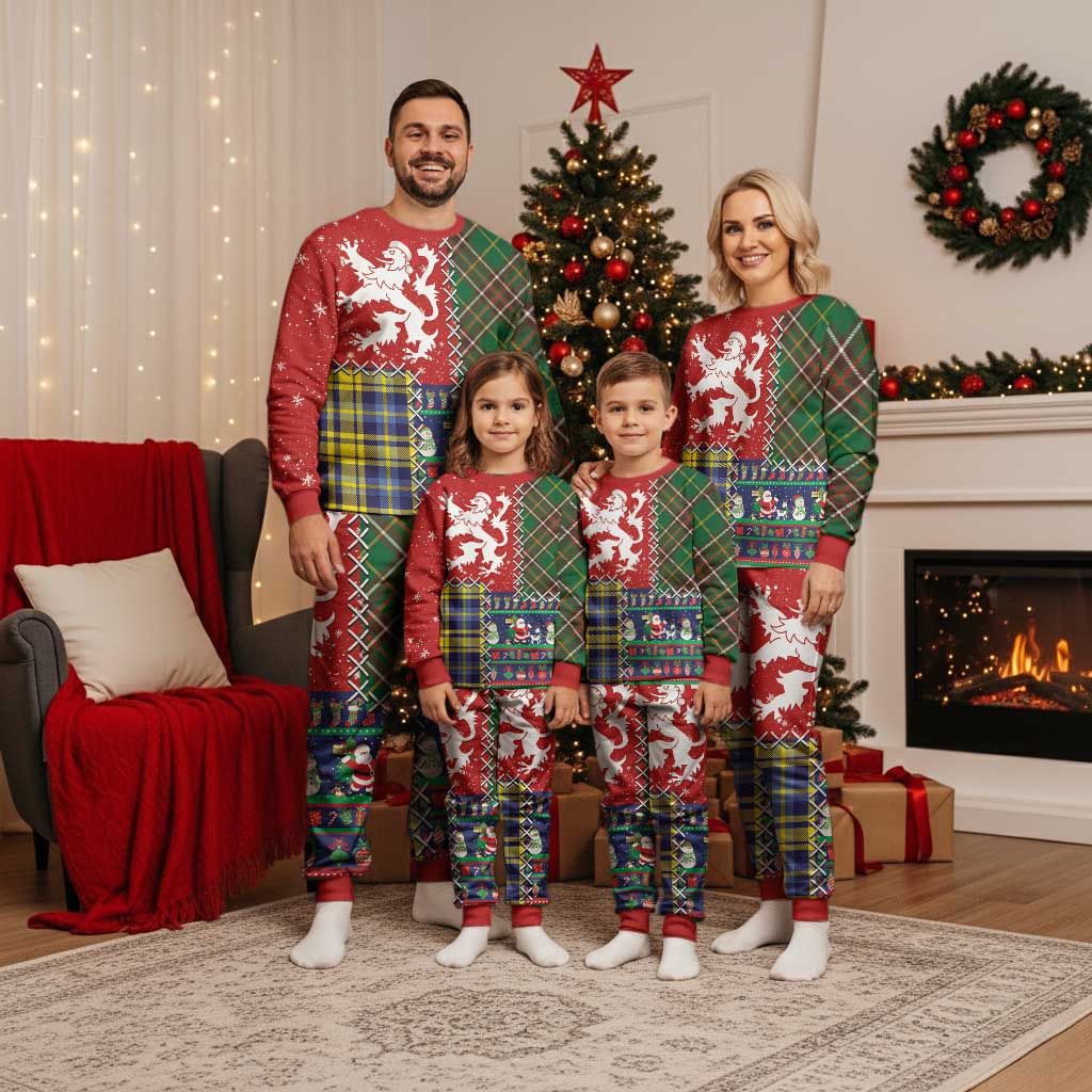 Scottish Christmas Pajama Set Scotland Lion and Xmas Elements Patch Style - Wonder Print Shop