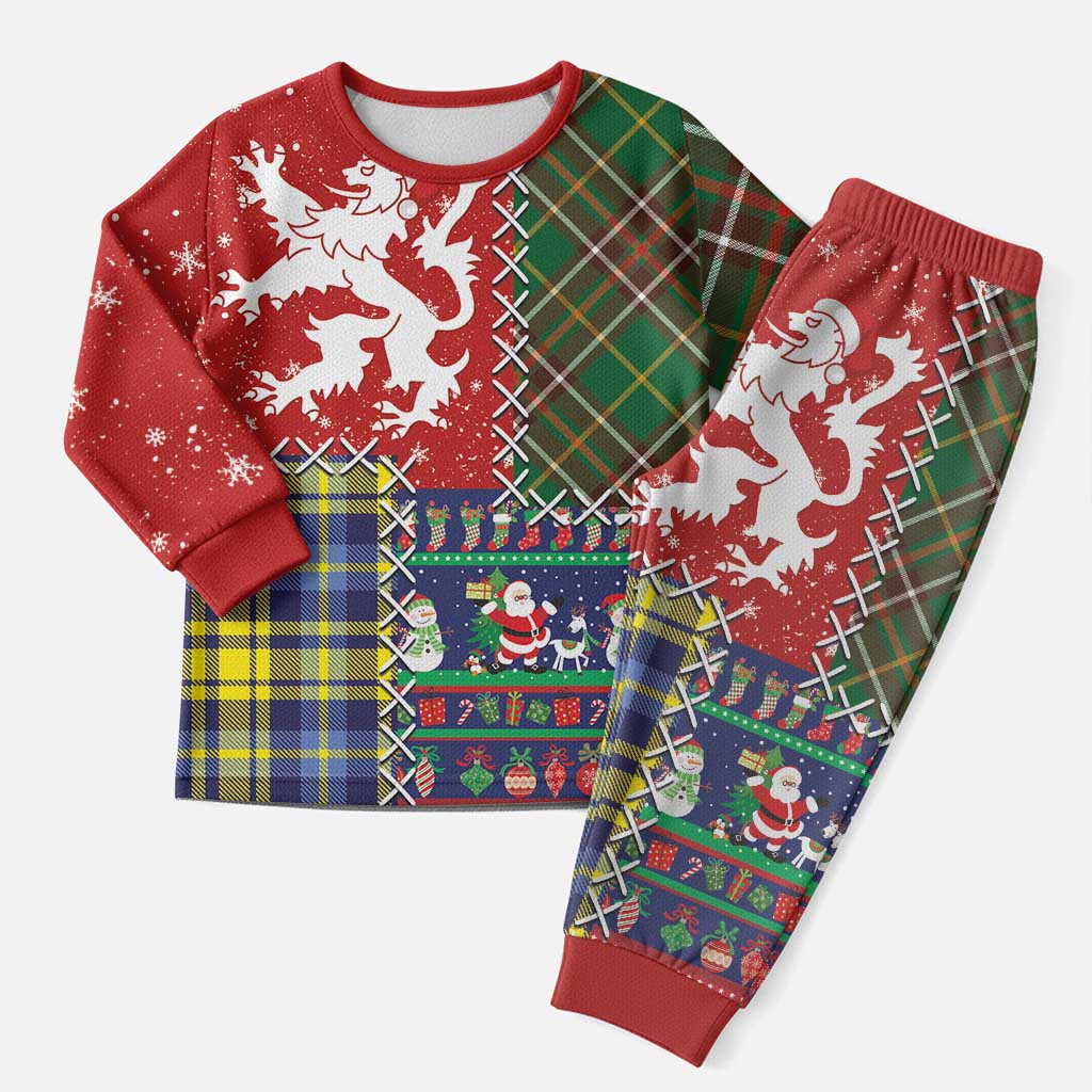 Scottish Christmas Pajama Set Scotland Lion and Xmas Elements Patch Style - Wonder Print Shop