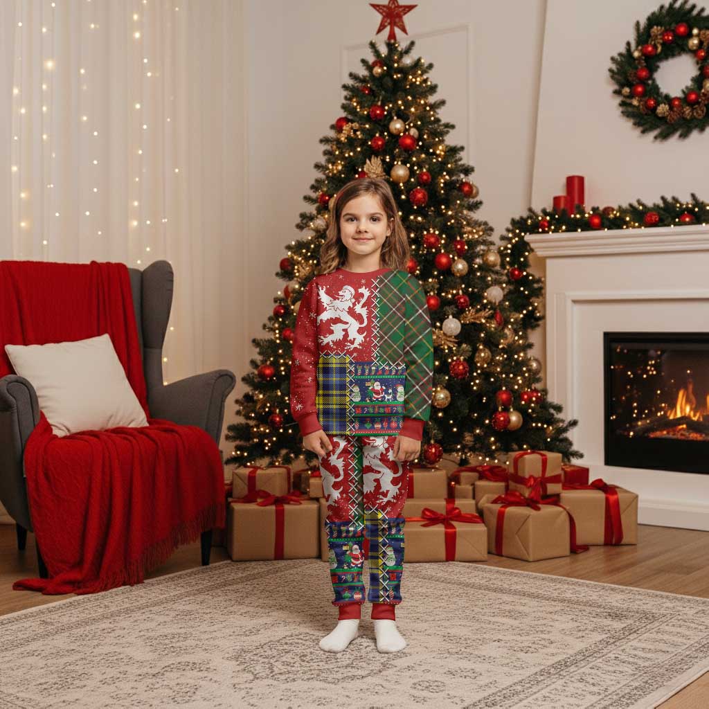 Scottish Christmas Pajama Set Scotland Lion and Xmas Elements Patch Style - Wonder Print Shop