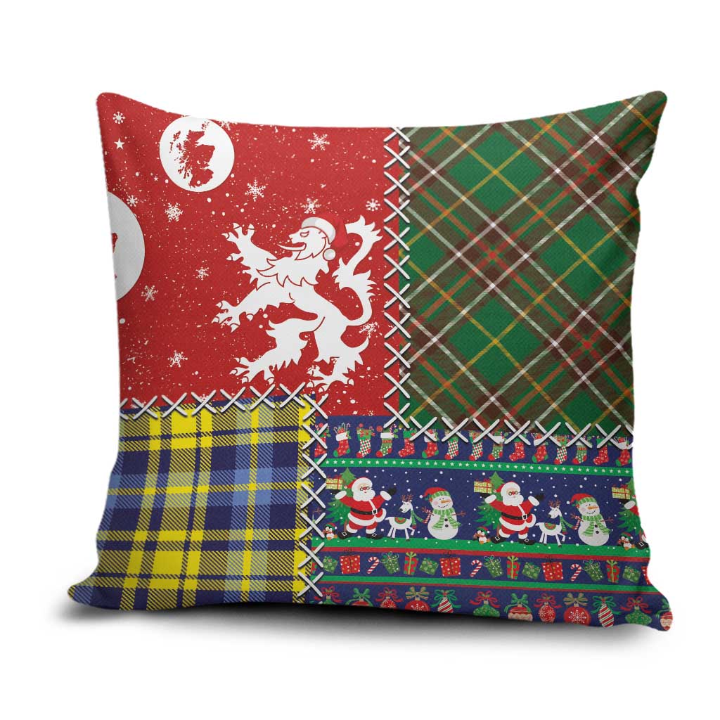 Scottish Christmas Pillow Cover Scotland Lion and Xmas Elements Patch Style - Wonder Print Shop