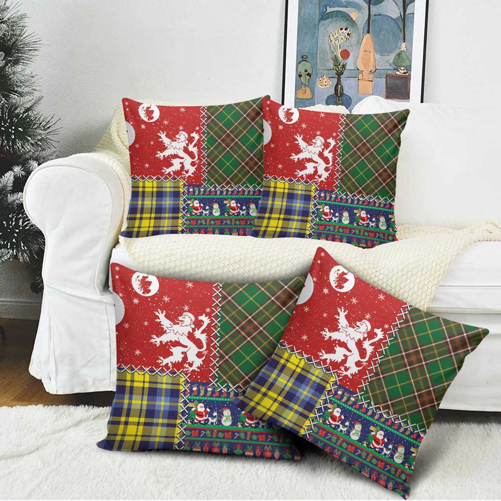 Scottish Christmas Pillow Cover Scotland Lion and Xmas Elements Patch Style - Wonder Print Shop