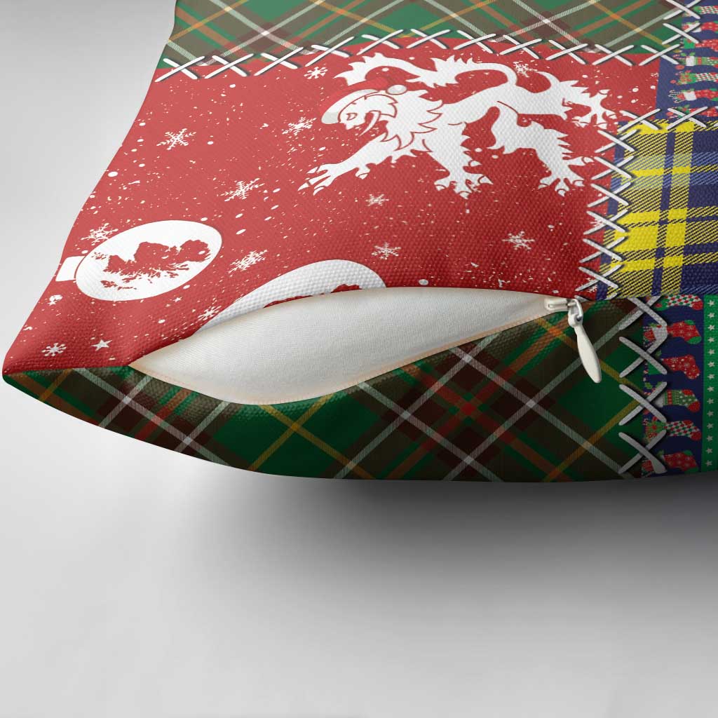 Scottish Christmas Pillow Cover Scotland Lion and Xmas Elements Patch Style - Wonder Print Shop