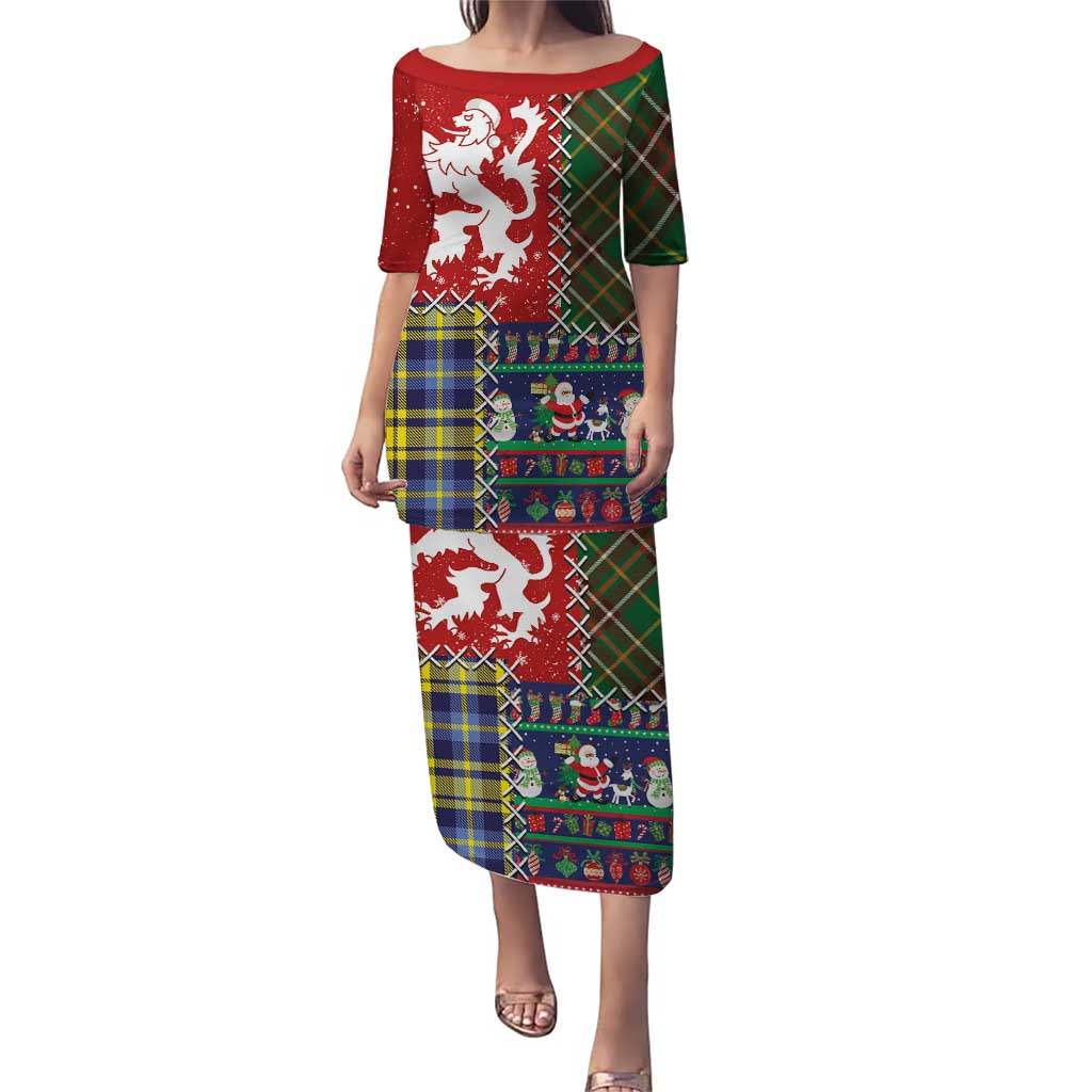 Scottish Christmas Puletasi Scotland Lion and Xmas Elements Patch Style - Wonder Print Shop
