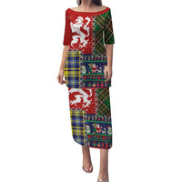 Scottish Christmas Puletasi Scotland Lion and Xmas Elements Patch Style - Wonder Print Shop