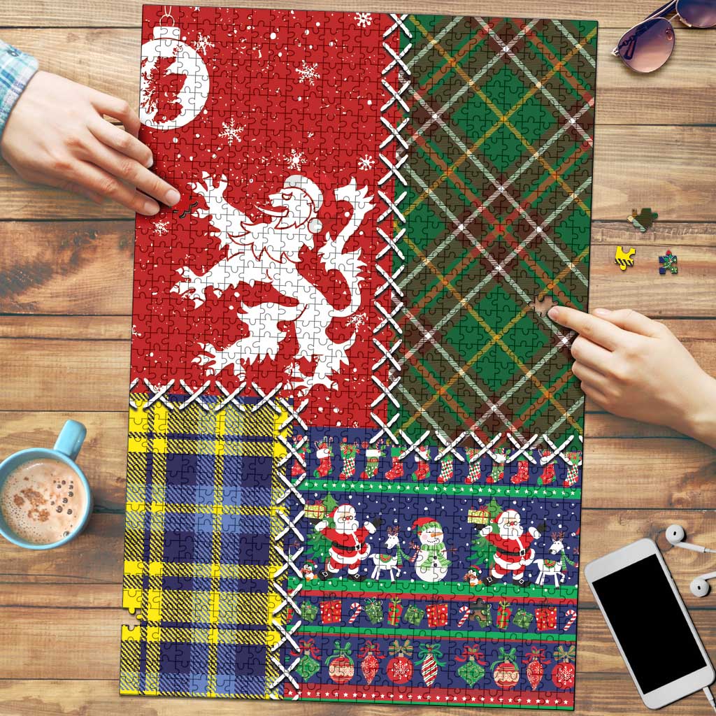 Scottish Christmas Puzzle Scotland Lion and Xmas Elements Patch Style - Wonder Print Shop