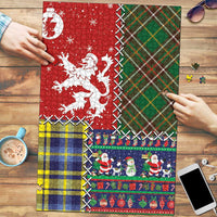 Scottish Christmas Puzzle Scotland Lion and Xmas Elements Patch Style - Wonder Print Shop