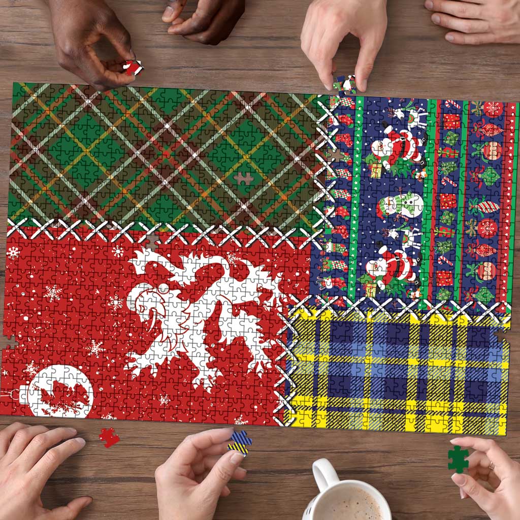 Scottish Christmas Puzzle Scotland Lion and Xmas Elements Patch Style - Wonder Print Shop
