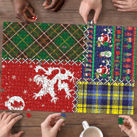 Scottish Christmas Puzzle Scotland Lion and Xmas Elements Patch Style - Wonder Print Shop