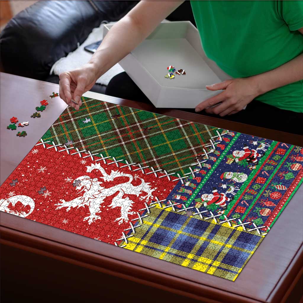 Scottish Christmas Puzzle Scotland Lion and Xmas Elements Patch Style - Wonder Print Shop