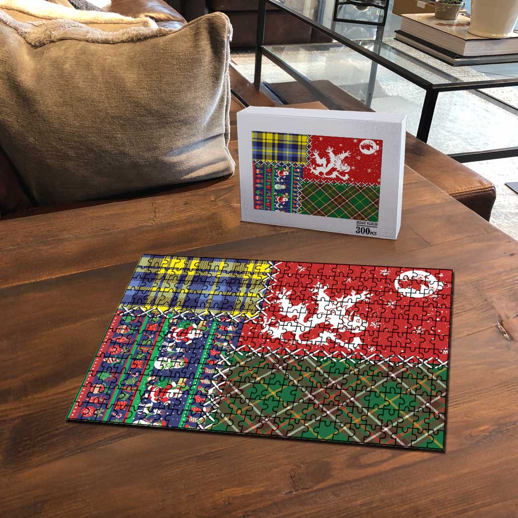 Scottish Christmas Puzzle Scotland Lion and Xmas Elements Patch Style - Wonder Print Shop