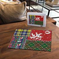 Scottish Christmas Puzzle Scotland Lion and Xmas Elements Patch Style - Wonder Print Shop