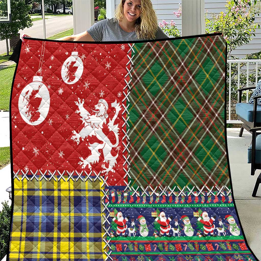 Scottish Christmas Quilt Scotland Lion and Xmas Elements Patch Style - Wonder Print Shop